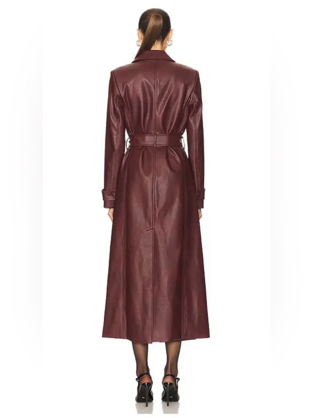 Bardot Burgundy Faux Leather Longline Coat — image 4 of 4